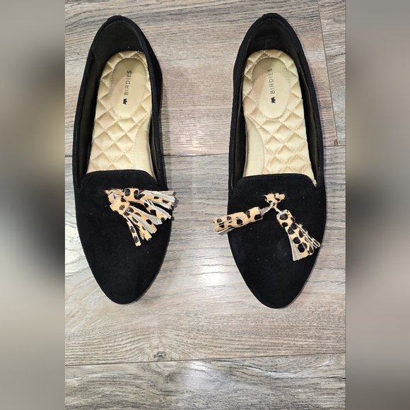 Birdies Flats Shoes Loafers The Blackbird Black Suede Cheetah Tassel 6.5 - Picture 3 of 9
